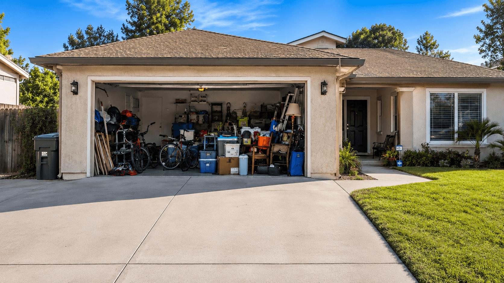 Garage packed with clutter before Elite Junk Removal cleared it out